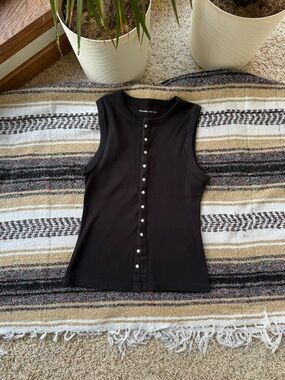 Abercrombie & Fitch Black Ribbed Snap-Front Tank